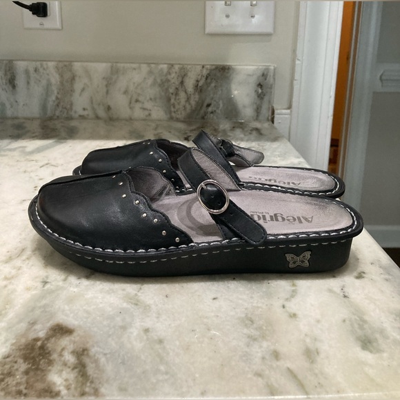 Alegria Black Leather Scallop Detail Mary Jane Shoes 6.5 - Picture 4 of 5